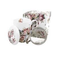Šolja za čaj Vintage Flowers 360ml sa filterom i poklop. bijela Duo