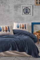 Posteljina sa prekrivačem Plumy indigo plava za franc. krevet Cottonbox