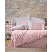 Posteljina Folk Art Mila za jedan krevet roza/siva Cottonbox
